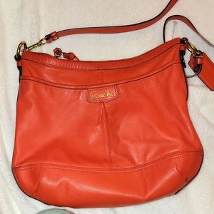 Coach Ashley Crossbody Leather Bag & matching Leather Wallet. Coral orange